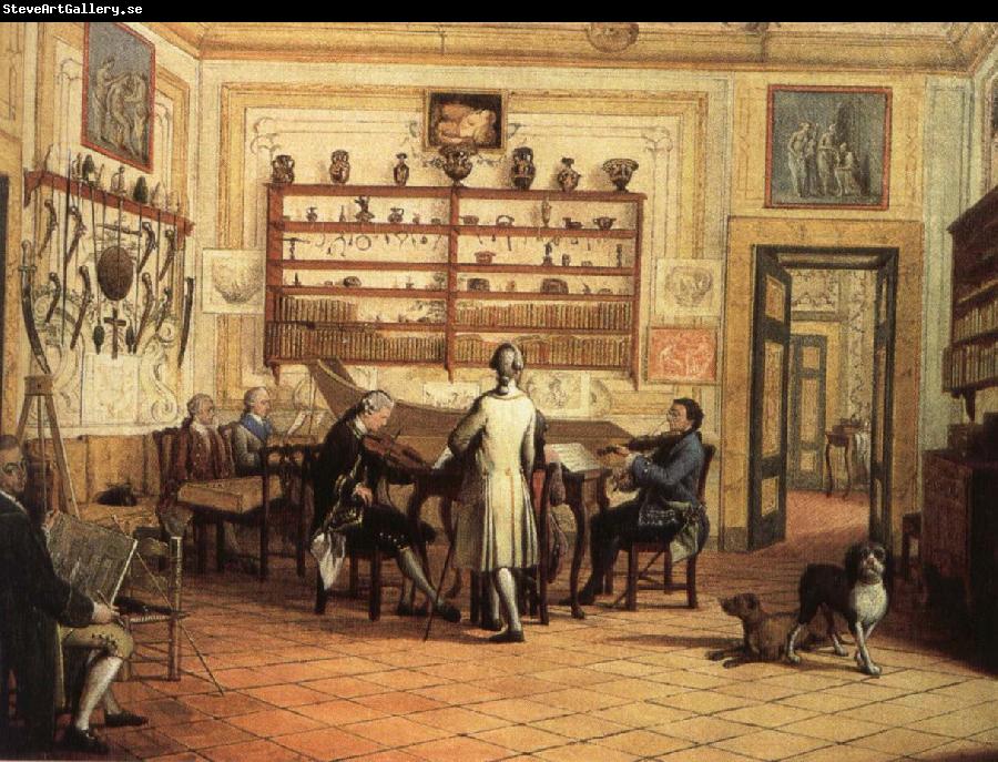 hans werer henze The mid-18th century a group of musicians take part in the main Chamber of Commerce fortrose apartment in Naples, Italy